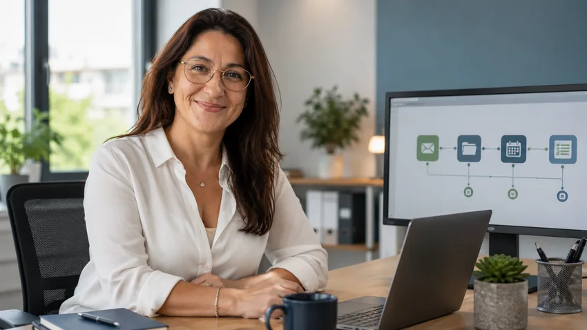 Tiziana Rampino an ihrem Schreibtisch bei der Arbeit an einem Prozess